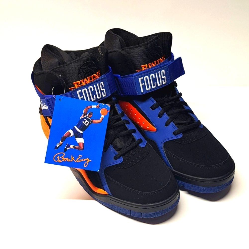 Patrick Ewing ATHLETICS FOCUS Black/Orange/Blue Knicks Away Sz 13 Sneakers